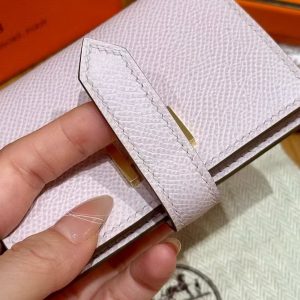 Hermes Bearn Mini Wallet Card Holder Handmade In Epsom Calfskin Leather Gold Hardware 09 Mauve Pale - Image 7