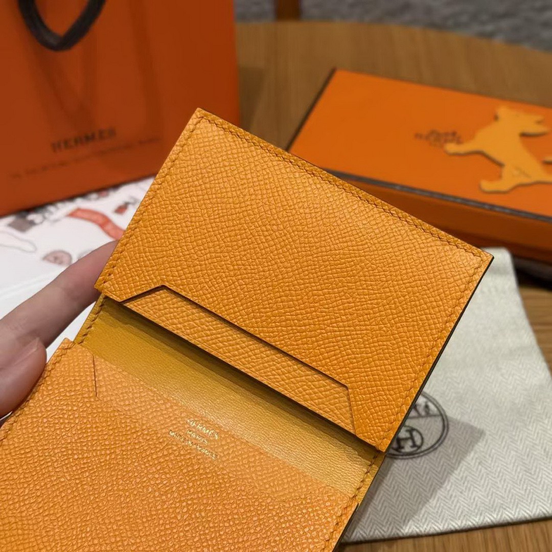 Hermes Bearn Mini Wallet Card Holder Handmade In Epsom Calfskin Leather Gold Hardware 9V Janne D’Or - Image 7