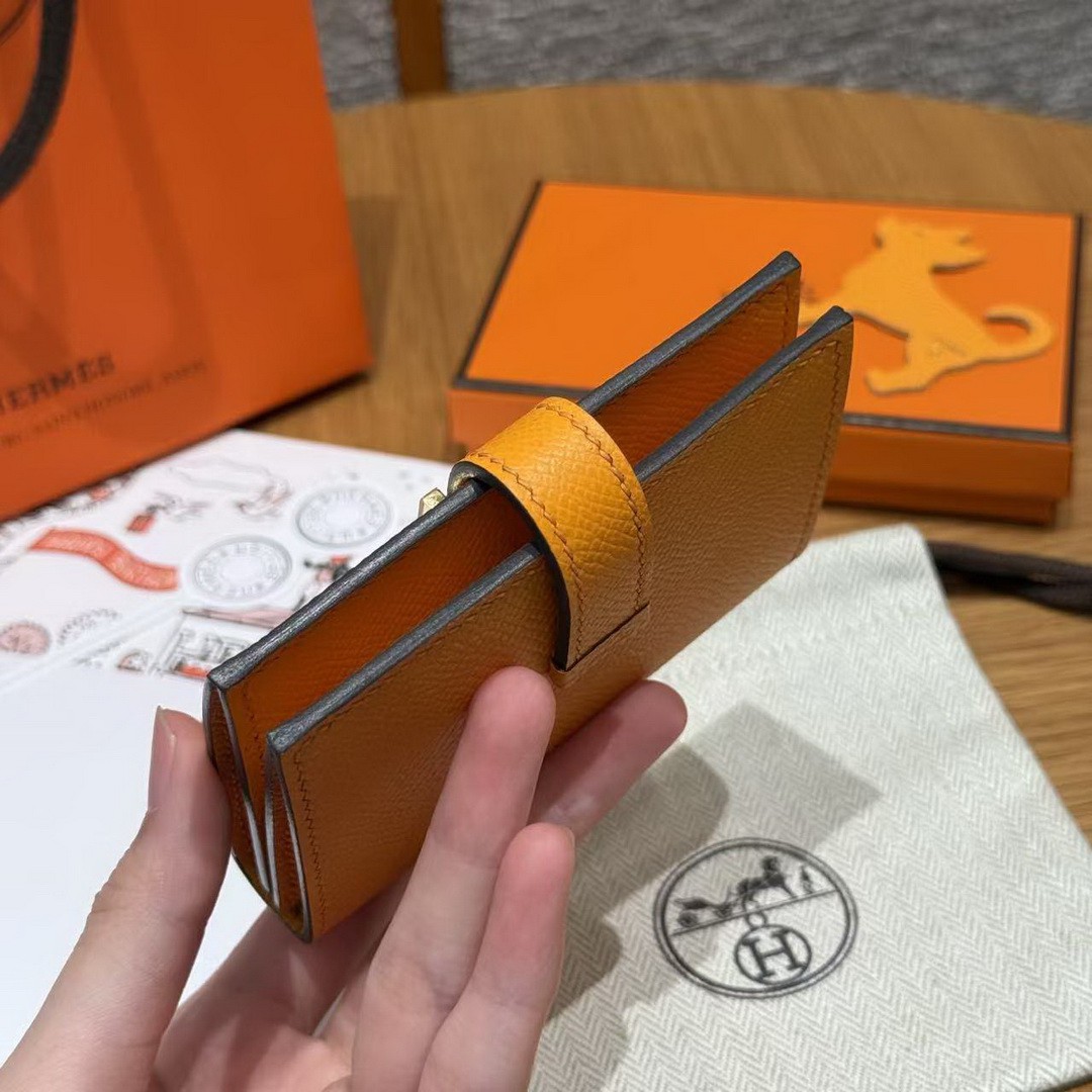 Hermes Bearn Mini Wallet Card Holder Handmade In Epsom Calfskin Leather Gold Hardware 9V Janne D’Or - Image 12