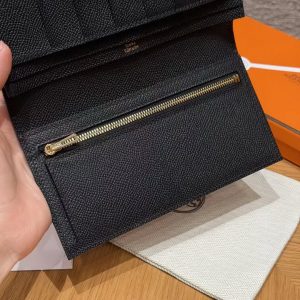 Hermes Bearn Wallet With Gusset Handmade In Epsom Calfskin Leather Matte Alligator Crocodile Gold Hardware 89 Noir - Image 11