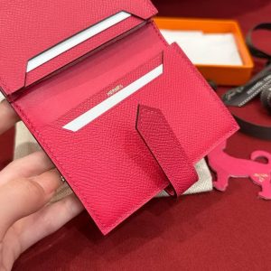 Hermes Bearn Mini Wallet Card Holder Handmade In Epsom Calfskin Leather Gold Hardware i6 Rose Extreme - Image 4