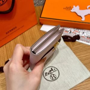 Hermes Bearn Mini Wallet Card Holder Handmade In Epsom Calfskin Leather Gold Hardware 09 Mauve Pale - Image 12
