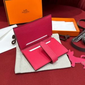 Hermes Bearn Mini Wallet Card Holder Handmade In Epsom Calfskin Leather Gold Hardware i6 Rose Extreme - Image 8
