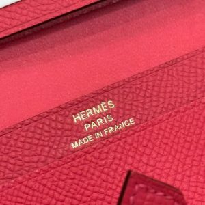 Hermes Bearn Mini Wallet Card Holder Handmade In Epsom Calfskin Leather Gold Hardware i6 Rose Extreme - Image 3