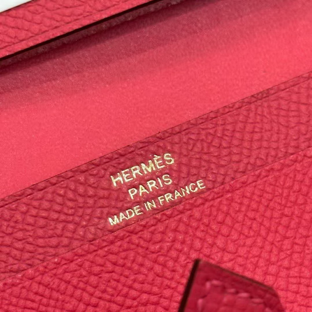 Hermes Bearn Mini Wallet Card Holder Handmade In Epsom Calfskin Leather Gold Hardware i6 Rose Extreme - Image 3