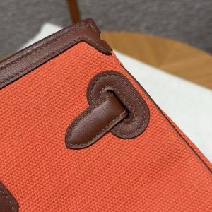 Hermes Birkin Cargo 35 Bag Handmade In Swift Calfskin Leather And Canvas Silver Hardware G0 Orange Field 47 Chocolate - Image 6