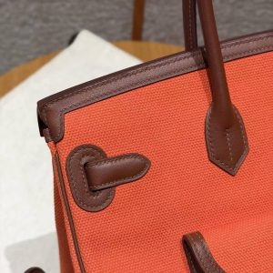 Hermes Birkin Cargo 35 Bag Handmade In Swift Calfskin Leather And Canvas Silver Hardware G0 Orange Field 47 Chocolate - Image 4