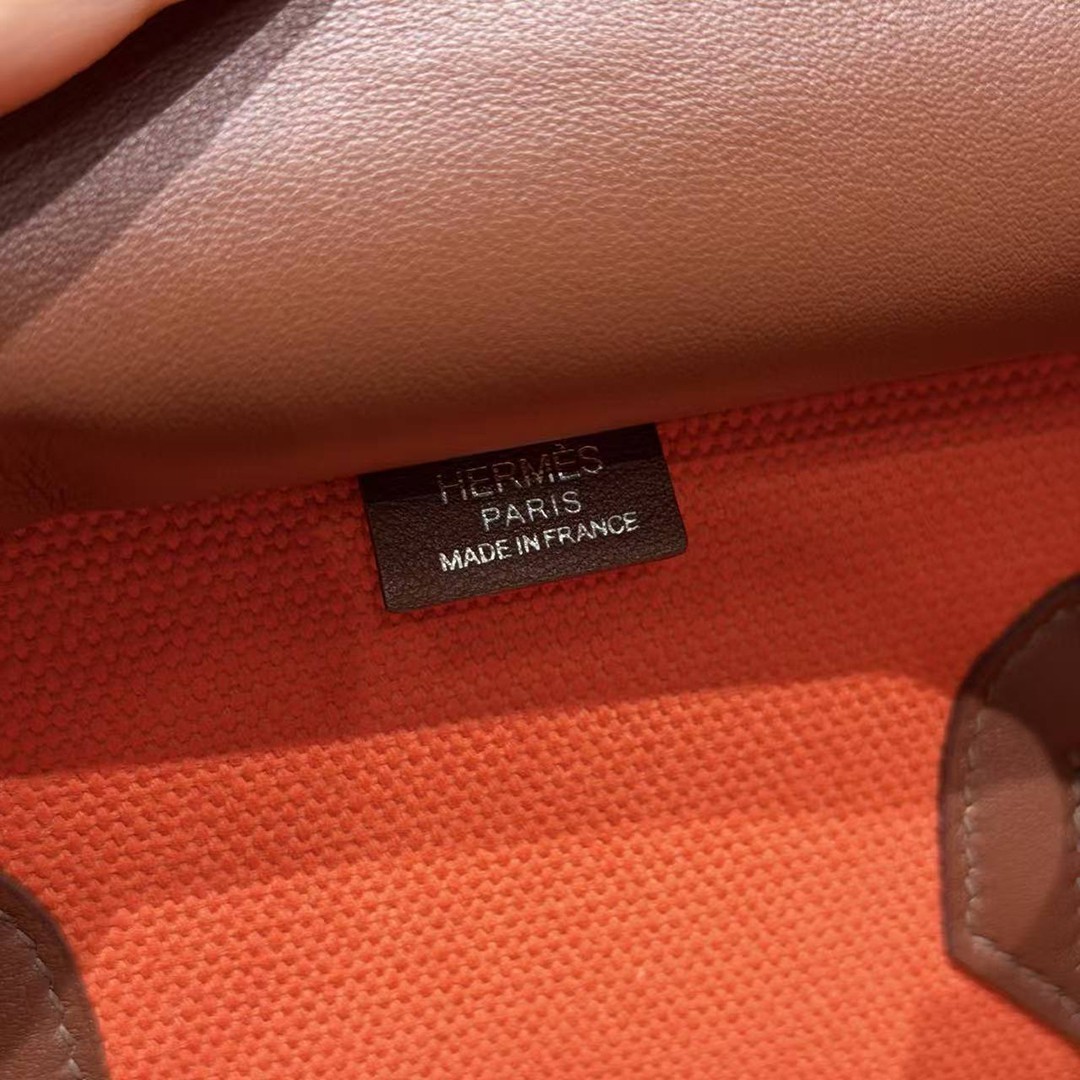 Hermes Birkin Cargo 35 Bag Handmade In Swift Calfskin Leather And Canvas Silver Hardware G0 Orange Field 47 Chocolate - Image 16