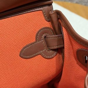 Hermes Birkin Cargo 35 Bag Handmade In Swift Calfskin Leather And Canvas Silver Hardware G0 Orange Field 47 Chocolate - Image 10