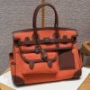 Hermes Birkin Cargo 35 Bag Handmade In Swift Calfskin Leather And Canvas Silver Hardware G0 Orange Field 47 Chocolate