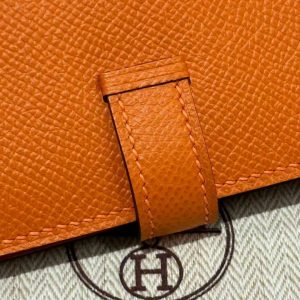 Hermes Bearn Mini Wallet Card Holder Handmade In Epsom Calfskin Leather Gold Hardware 93 Orange - Image 11