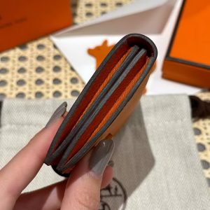 Hermes Bearn Mini Wallet Card Holder Handmade In Epsom Calfskin Leather Gold Hardware 93 Orange - Image 10