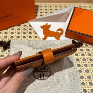 Hermes Bearn Mini Wallet Card Holder Handmade In Epsom Calfskin Leather Gold Hardware 93 Orange - Image 9
