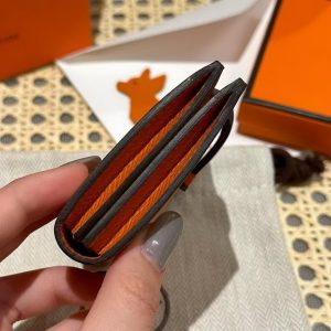Hermes Bearn Mini Wallet Card Holder Handmade In Epsom Calfskin Leather Gold Hardware 93 Orange - Image 8