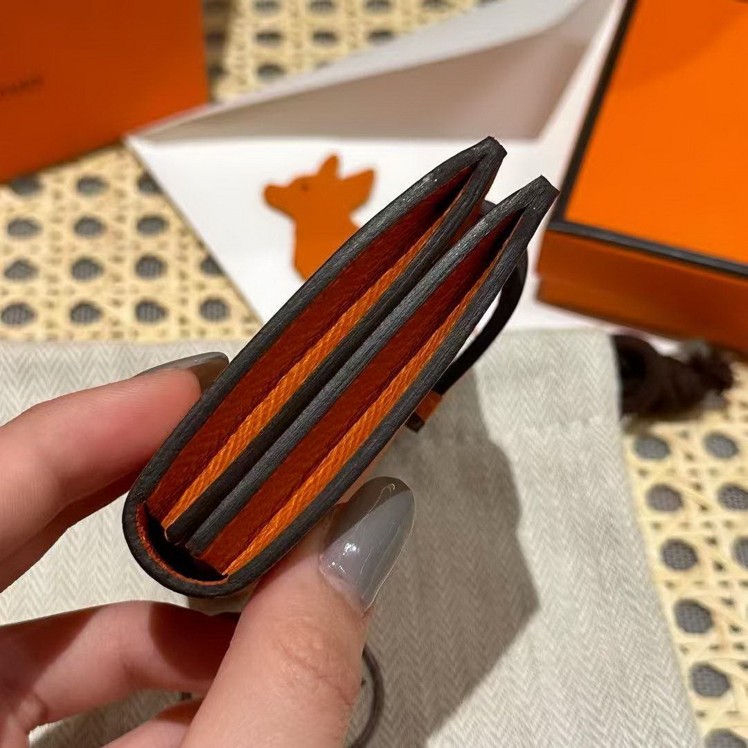 Hermes Bearn Mini Wallet Card Holder Handmade In Epsom Calfskin Leather Gold Hardware 93 Orange - Image 8