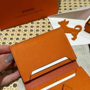 Hermes Bearn Mini Wallet Card Holder Handmade In Epsom Calfskin Leather Gold Hardware 93 Orange - Image 6