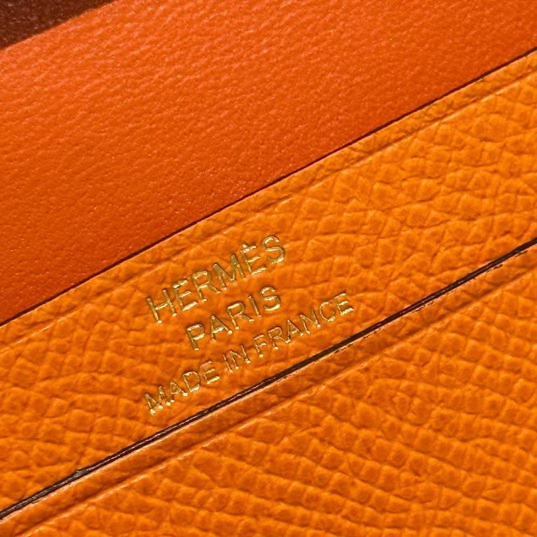 Hermes Bearn Mini Wallet Card Holder Handmade In Epsom Calfskin Leather Gold Hardware 93 Orange - Image 5
