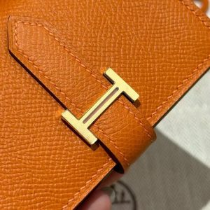 Hermes Bearn Mini Wallet Card Holder Handmade In Epsom Calfskin Leather Gold Hardware 93 Orange - Image 3