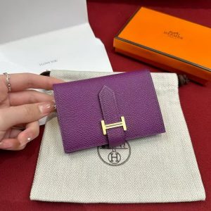 Hermes Bearn Mini Wallet Card Holder Handmade In Epsom Calfskin Leather Gold Hardware P9 Anemone