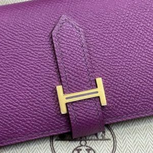 Alternative view of Hermes Bearn Mini Wallet Card Holder Handmade In Epsom Calfskin Leather Gold Hardware P9 Anemone
