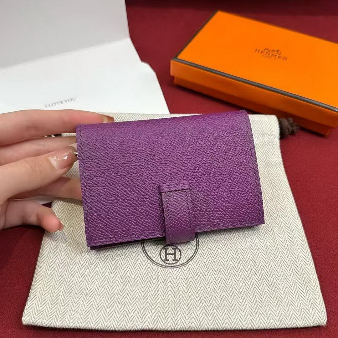 Hermes Bearn Mini Wallet Card Holder Handmade In Epsom Calfskin Leather Gold Hardware P9 Anemone - Image 7