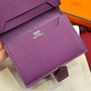 Hermes Bearn Mini Wallet Card Holder Handmade In Epsom Calfskin Leather Gold Hardware P9 Anemone - Image 3