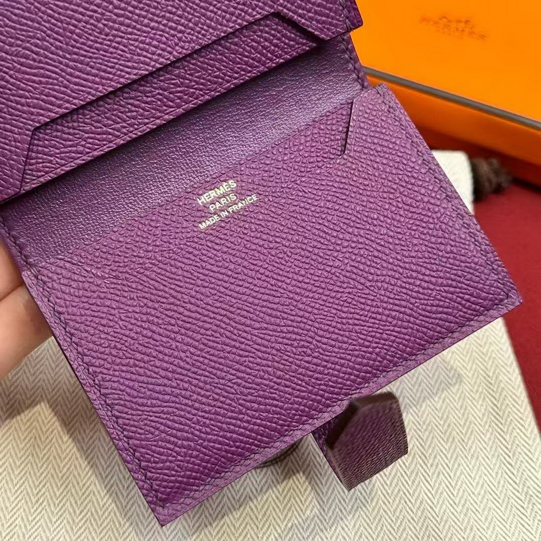Hermes Bearn Mini Wallet Card Holder Handmade In Epsom Calfskin Leather Gold Hardware P9 Anemone - Image 3