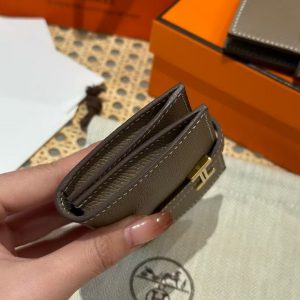 Hermes Bearn Mini Wallet Card Holder Handmade In Epsom Calfskin Leather Gold Hardware ck18 Etoupe - Image 13