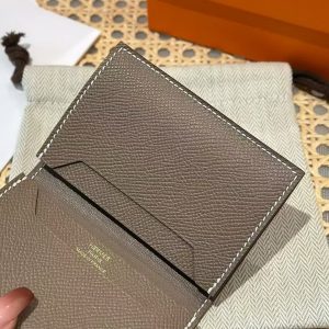 Hermes Bearn Mini Wallet Card Holder Handmade In Epsom Calfskin Leather Gold Hardware ck18 Etoupe - Image 9