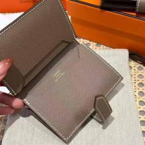 Hermes Bearn Mini Wallet Card Holder Handmade In Epsom Calfskin Leather Gold Hardware ck18 Etoupe - Image 8