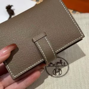 Hermes Bearn Mini Wallet Card Holder Handmade In Epsom Calfskin Leather Gold Hardware ck18 Etoupe - Image 5