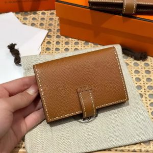 Alternative view of Hermes Bearn Mini Wallet Card Holder Handmade In Epsom Calfskin Leather Gold Hardware ck37 Gold