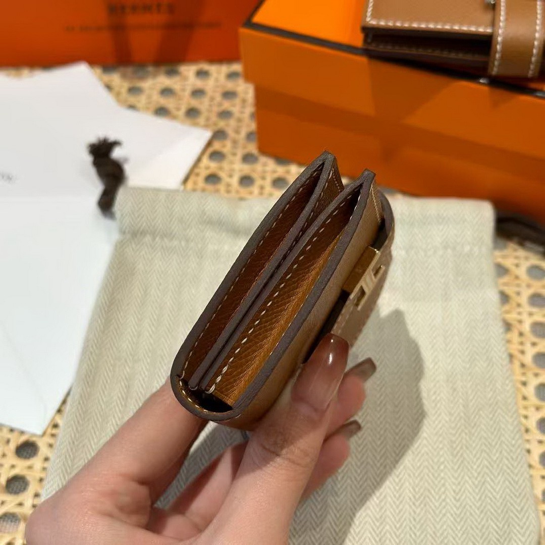 Hermes Bearn Mini Wallet Card Holder Handmade In Epsom Calfskin Leather Gold Hardware ck37 Gold - Image 13