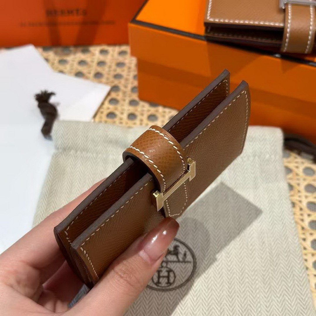 Hermes Bearn Mini Wallet Card Holder Handmade In Epsom Calfskin Leather Gold Hardware ck37 Gold - Image 12