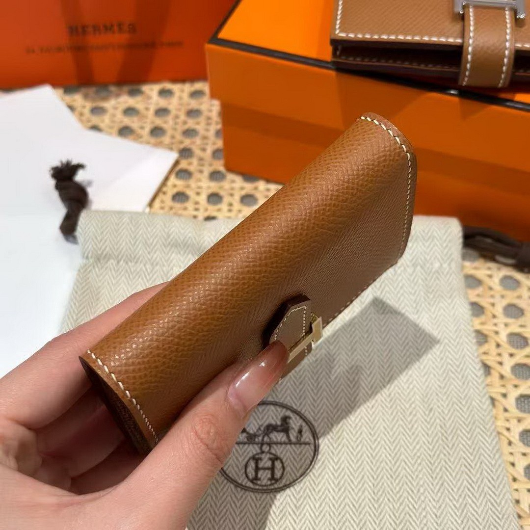 Hermes Bearn Mini Wallet Card Holder Handmade In Epsom Calfskin Leather Gold Hardware ck37 Gold - Image 11