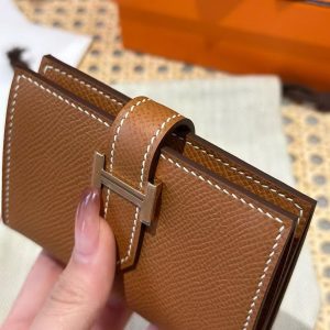 Hermes Bearn Mini Wallet Card Holder Handmade In Epsom Calfskin Leather Gold Hardware ck37 Gold - Image 10