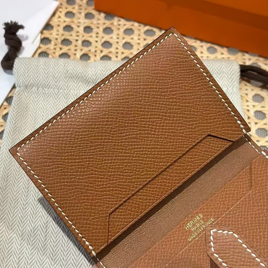Hermes Bearn Mini Wallet Card Holder Handmade In Epsom Calfskin Leather Gold Hardware ck37 Gold - Image 8