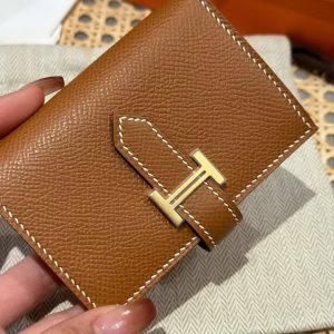 Hermes Bearn Mini Wallet Card Holder Handmade In Epsom Calfskin Leather Gold Hardware ck37 Gold - Image 7