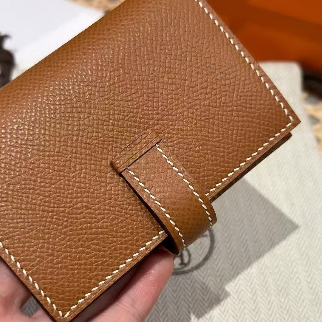 Hermes Bearn Mini Wallet Card Holder Handmade In Epsom Calfskin Leather Gold Hardware ck37 Gold - Image 6