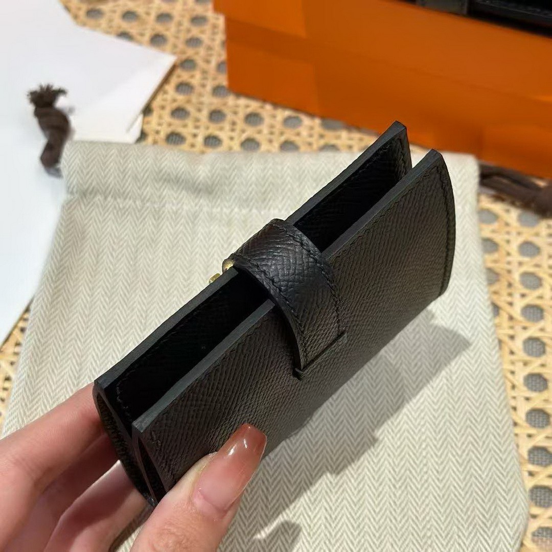 Hermes Bearn Mini Wallet Card Holder Handmade In Epsom Calfskin Leather Gold Hardware ck89 Noir - Image 14