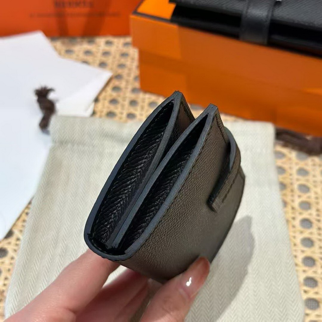 Hermes Bearn Mini Wallet Card Holder Handmade In Epsom Calfskin Leather Gold Hardware ck89 Noir - Image 13