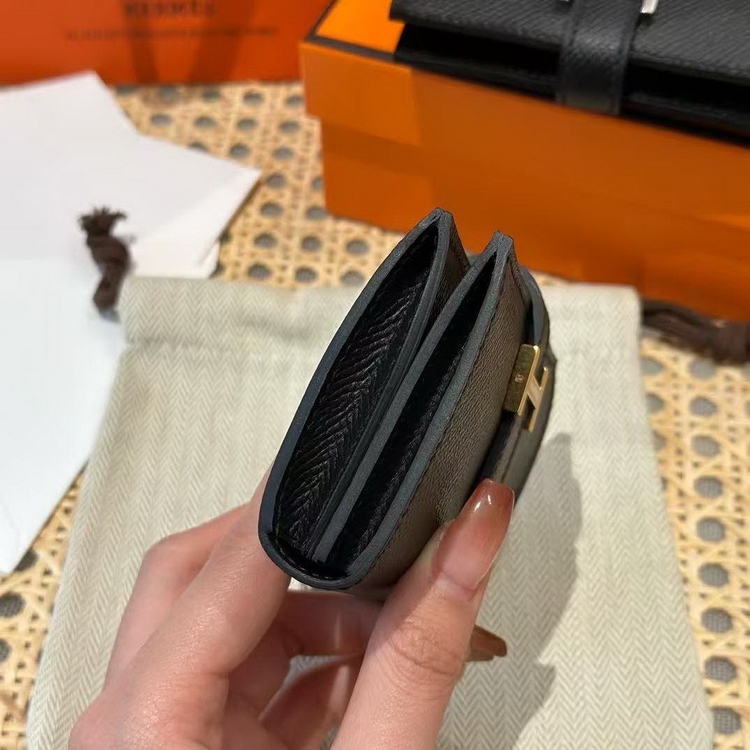 Hermes Bearn Mini Wallet Card Holder Handmade In Epsom Calfskin Leather Gold Hardware ck89 Noir - Image 12