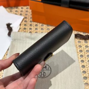 Hermes Bearn Mini Wallet Card Holder Handmade In Epsom Calfskin Leather Gold Hardware ck89 Noir - Image 11