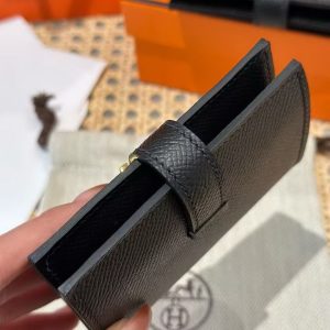 Hermes Bearn Mini Wallet Card Holder Handmade In Epsom Calfskin Leather Gold Hardware ck89 Noir - Image 10