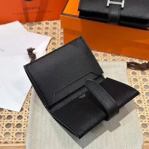 Hermes Bearn Mini Wallet Card Holder Handmade In Epsom Calfskin Leather Gold Hardware ck89 Noir - Image 9