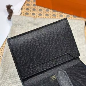 Hermes Bearn Mini Wallet Card Holder Handmade In Epsom Calfskin Leather Gold Hardware ck89 Noir - Image 8