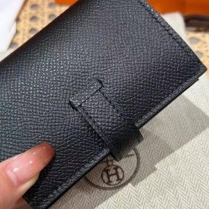 Hermes Bearn Mini Wallet Card Holder Handmade In Epsom Calfskin Leather Gold Hardware ck89 Noir - Image 6