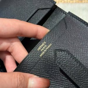 Hermes Bearn Mini Wallet Card Holder Handmade In Epsom Calfskin Leather Gold Hardware ck89 Noir - Image 4
