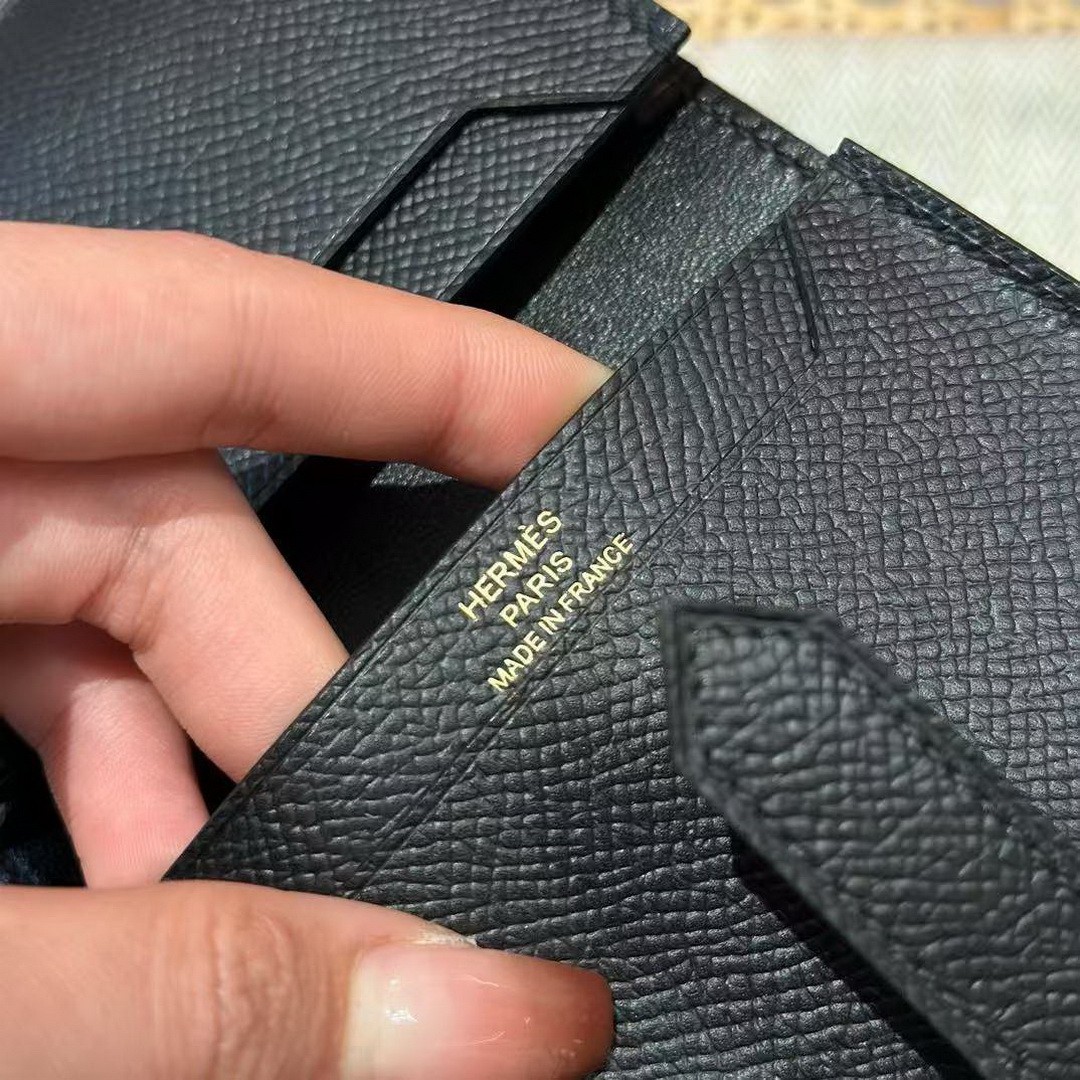 Hermes Bearn Mini Wallet Card Holder Handmade In Epsom Calfskin Leather Gold Hardware ck89 Noir - Image 4