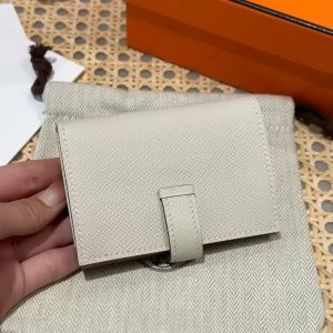 Alternative view of Hermes Bearn Mini Wallet Card Holder Handmade In Epsom Calfskin Leather Silver Hardware ck10 Craie